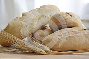 Fresh Homemede Bread with Ears of Wheat