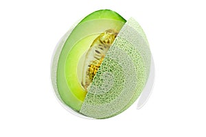 Fresh honeydew fruit slice . Melon peel grunge texture isolated on white background with clipping path. sweet dessert juicy food f