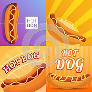 Fresh hot dog banner set, cartoon style