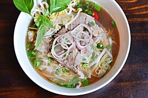 Fresh hot pho soup in a bowl