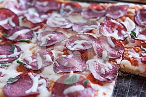 Fresh, hot pizza with Pepperoni