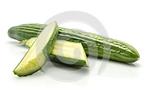 Fresh hothouse cucumber on white