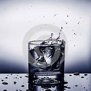 Fresh ice cube falling to glass of water splash isolated