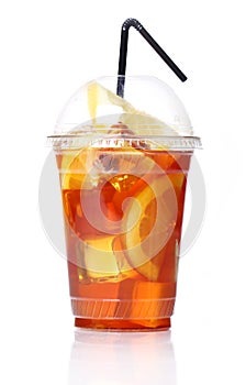 Fresh ice tea in plastic glass