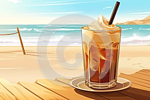 fresh iced coffee on the beach