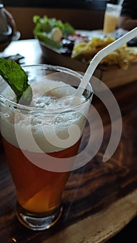 fresh iced tea with mint leave
