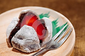 Fresh Ichigo Daifuku, strawberry mochi Japanese sweet photo