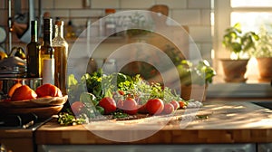 Fresh Ingredients Await Culinary Creation in a Sunlit Modern Kitchen