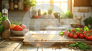 Fresh Ingredients Await Culinary Creation in a Sunlit Modern Kitchen