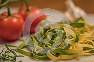 Fresh ingredients for fettuccini pasta