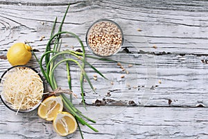 Fresh Ingredients for Garlic Scapes Pesto