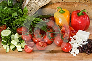 Fresh ingredients for greek salad