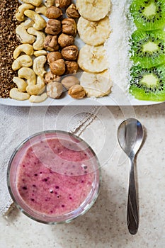 Fresh ingredients for a healthy raw food breakfast and smoothie bowl.