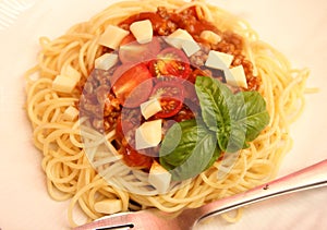 Fresh italian pasta with a sauce of minced meat