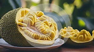 Fresh Jack fruit in a white dish