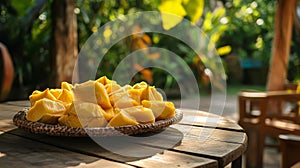 Fresh Jack fruit in a white dish