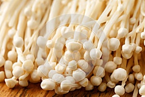 Fresh Japanese Enoki mushroom, closeup food shot