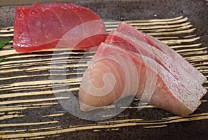 Fresh Japanese Hamachi white raw fish sashimi