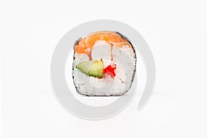 Fresh japanese sushi rolls on a white background