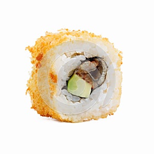 Fresh japanese sushi rolls on a white background