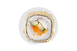 Fresh japanese sushi rolls on a white background