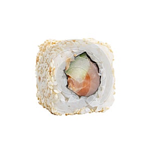 Fresh japanese sushi rolls on a white background