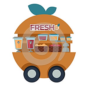 Fresh juice cart with squeezer and fruits baskets isolated van