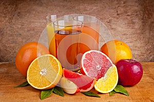 Fresh juice and fruits photo