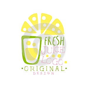 Fresh juice logo original design, lemon drinks label, eco product badge, menu element colorful hand drawn vector