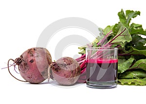 Fresh juice of red beets on white