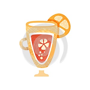 Fresh juice with slice orange on glass. Sweet and healthy beverage. Refreshing summer drink. Flat vector icon with