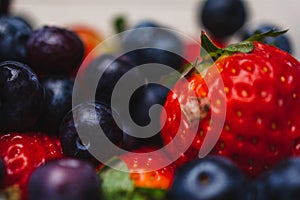 Fresh and Juicy Blueberries and Strawberries Close-Up