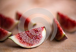 Fresh juicy figs cut in slices, closeup view