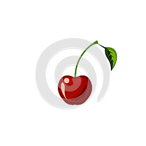 Fresh juicy fruit, berry - cherry vector icon isolated on white background. Cherry icon, flat style, fruit vector