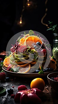 Fresh Juicy Fruits Salad on Foody Background AI Generative