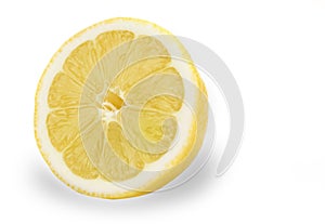 Fresh juicy lemons with halves on the white background