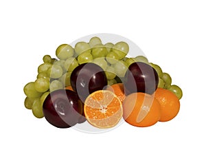 Fresh, juicy mandarins, plums, grapes