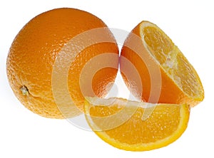 Fresh and juicy oranges on a white background