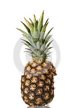 Fresh juicy pineapple cut in half isolated on white