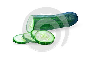 Fresh juicy slice cucumber isolated on white background, clipping path