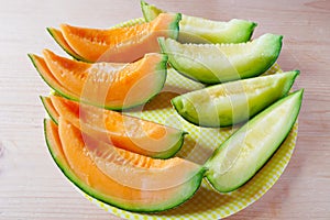 Fresh juicy sliced melon at melon farm in Furano, Hokkaido, Japan