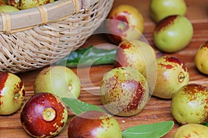 Fresh jujubes fruit in a basket.