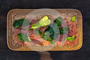 Fresh Kaffir lime leaves.