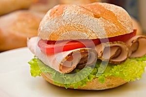 Fresh kaiser bun with turkey breast slices