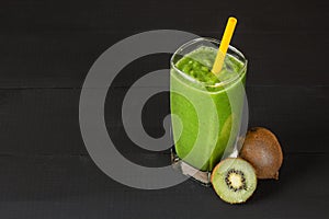 Fresh kiwi fruit smoothie cocktail drink. Food diet concept.