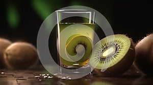 Fresh kiwi juice on kiwi orchard