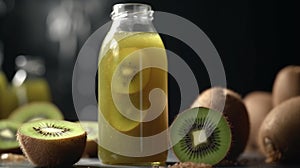 Fresh kiwi juice on kiwi orchard