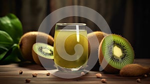Fresh kiwi juice on kiwi orchard