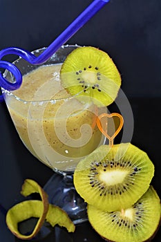 Fresh kiwi shake fruit drink in glass