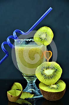 Fresh kiwi shake fruit drink in glass photo